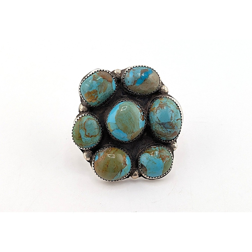 Navajo Turquoise Cluster Ring - Signed JB Sz 6.5US Handmade Native American** - Picture 2 of 7
